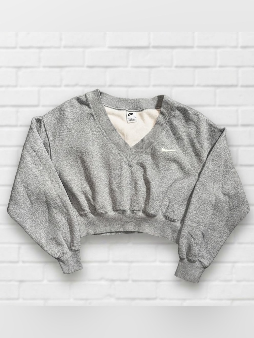Nike Phoenix Fleece V-Neck Crop Sweatshirt Dark Gray Heather Medium EUC